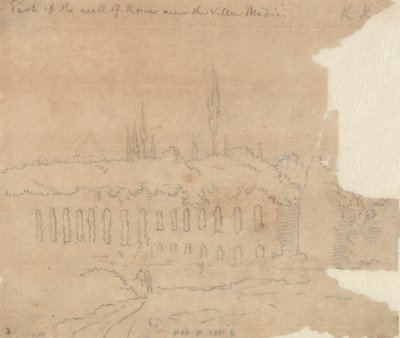 En del af Roms mur tæt på Villa Medici af John Robert Cozens